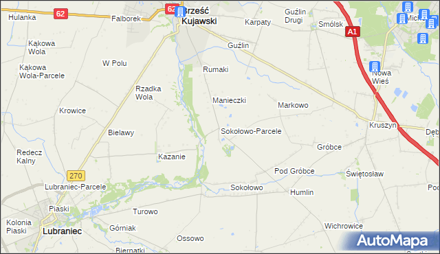 mapa Sokołowo-Parcele gmina Brześć Kujawski, Sokołowo-Parcele gmina Brześć Kujawski na mapie Targeo