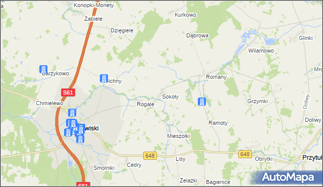 mapa Sokoły gmina Stawiski, Sokoły gmina Stawiski na mapie Targeo