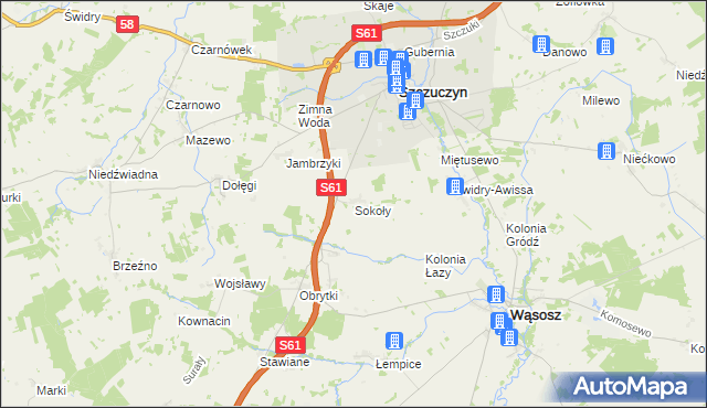 mapa Sokoły gmina Szczuczyn, Sokoły gmina Szczuczyn na mapie Targeo