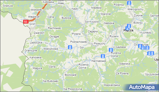 mapa Sól gmina Rajcza, Sól gmina Rajcza na mapie Targeo