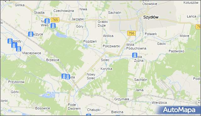 mapa Solec gmina Szydłów, Solec gmina Szydłów na mapie Targeo