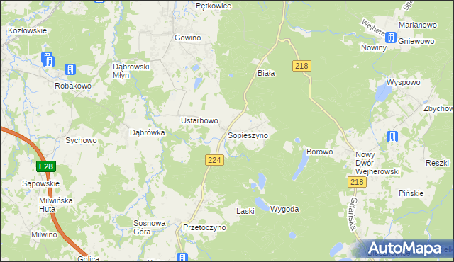 mapa Sopieszyno, Sopieszyno na mapie Targeo