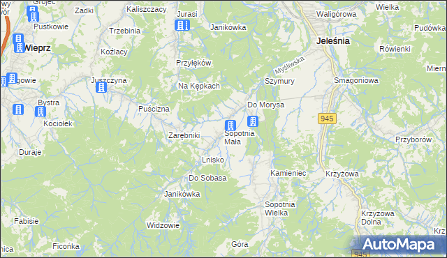 mapa Sopotnia Mała, Sopotnia Mała na mapie Targeo