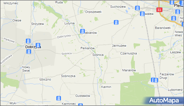 mapa Sośnica gmina Dobrzyca, Sośnica gmina Dobrzyca na mapie Targeo