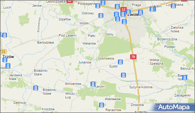 mapa Sosnowica gmina Zwoleń, Sosnowica gmina Zwoleń na mapie Targeo