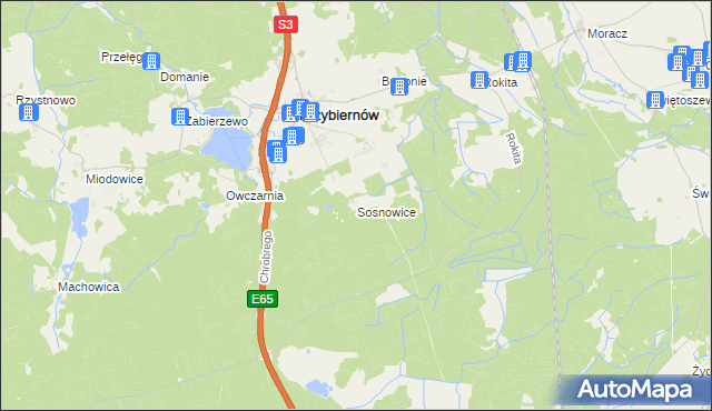 mapa Sosnowice gmina Przybiernów, Sosnowice gmina Przybiernów na mapie Targeo