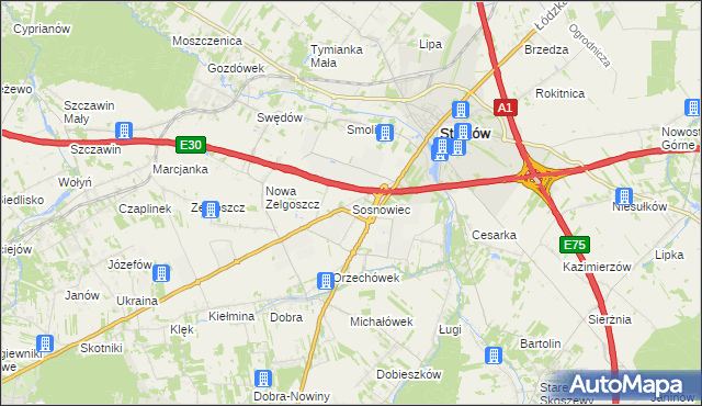 mapa Sosnowiec gmina Stryków, Sosnowiec gmina Stryków na mapie Targeo