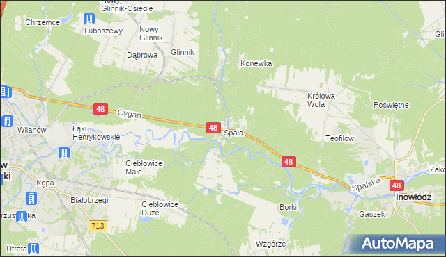 mapa Spała gmina Inowłódz, Spała gmina Inowłódz na mapie Targeo