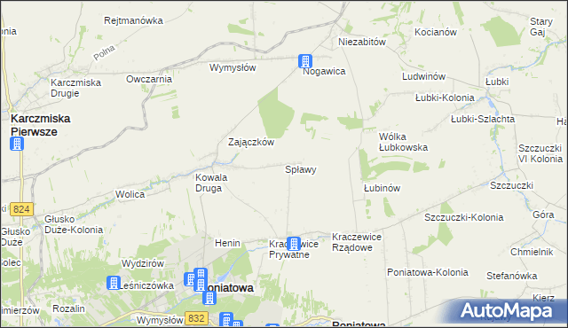 mapa Spławy gmina Poniatowa, Spławy gmina Poniatowa na mapie Targeo