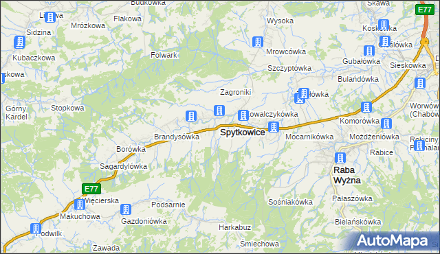 mapa Spytkowice powiat nowotarski, Spytkowice powiat nowotarski na mapie Targeo