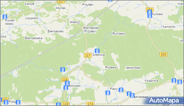 mapa Średnica gmina Czarnków, Średnica gmina Czarnków na mapie Targeo