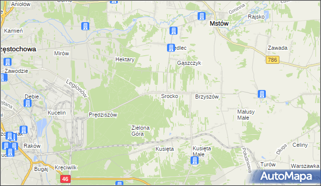 mapa Srocko gmina Mstów, Srocko gmina Mstów na mapie Targeo