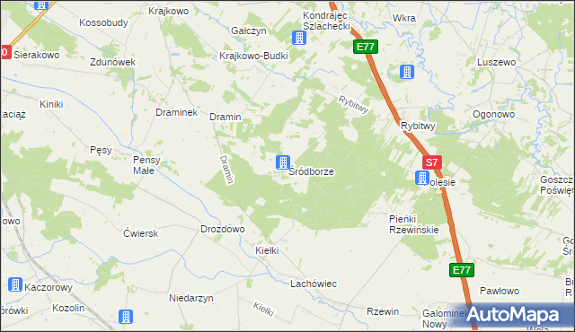 mapa Śródborze gmina Baboszewo, Śródborze gmina Baboszewo na mapie Targeo