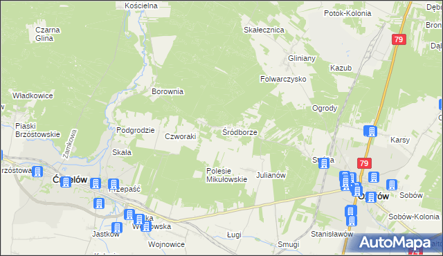 mapa Śródborze gmina Ożarów, Śródborze gmina Ożarów na mapie Targeo