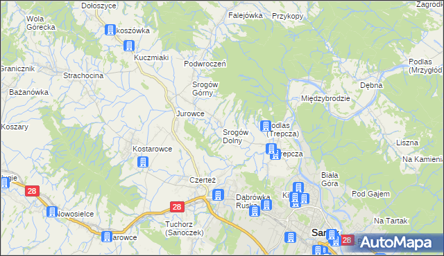 mapa Srogów Dolny, Srogów Dolny na mapie Targeo