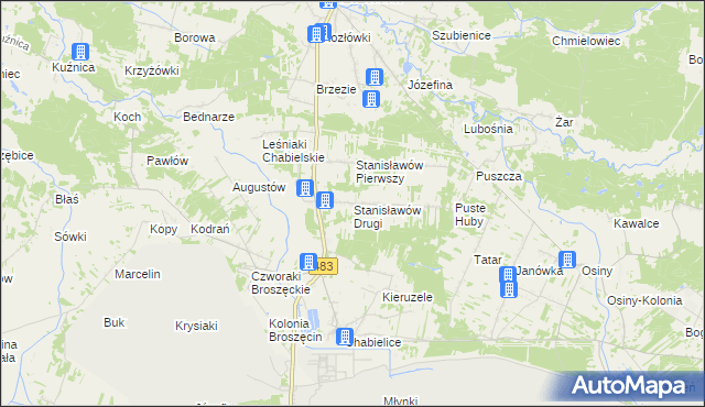 mapa Stanisławów Drugi gmina Szczerców, Stanisławów Drugi gmina Szczerców na mapie Targeo