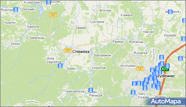 mapa Stanisławów gmina Chlewiska, Stanisławów gmina Chlewiska na mapie Targeo