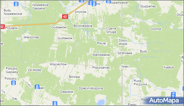 mapa Stanisławów gmina Fałków, Stanisławów gmina Fałków na mapie Targeo