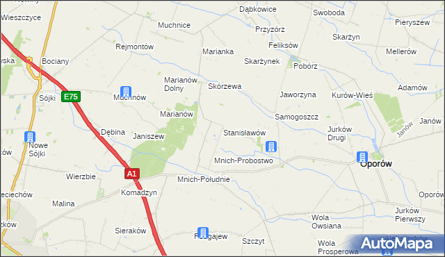 mapa Stanisławów gmina Oporów, Stanisławów gmina Oporów na mapie Targeo