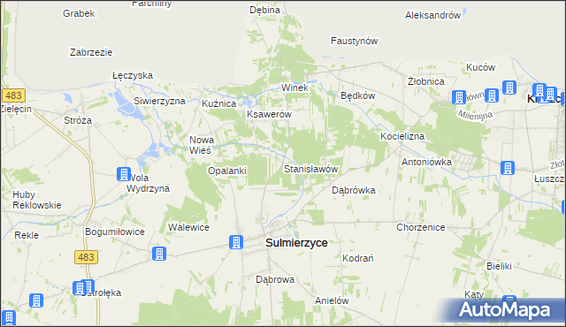 mapa Stanisławów gmina Sulmierzyce, Stanisławów gmina Sulmierzyce na mapie Targeo