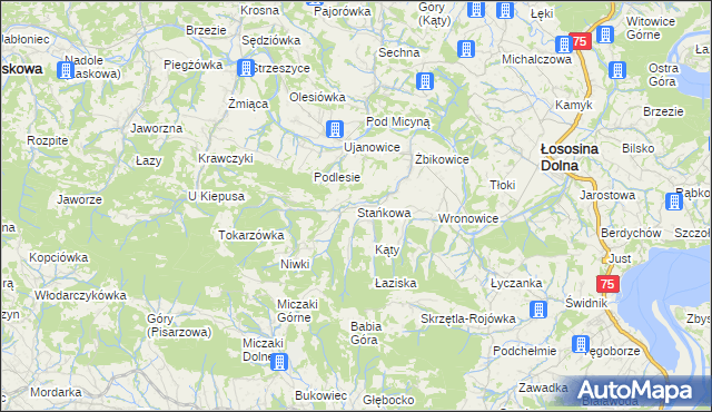 mapa Stańkowa gmina Łososina Dolna, Stańkowa gmina Łososina Dolna na mapie Targeo