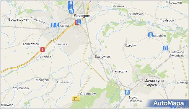 mapa Stanowice gmina Strzegom, Stanowice gmina Strzegom na mapie Targeo