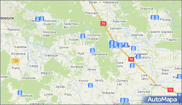 mapa Stanowiska gmina Smyków, Stanowiska gmina Smyków na mapie Targeo