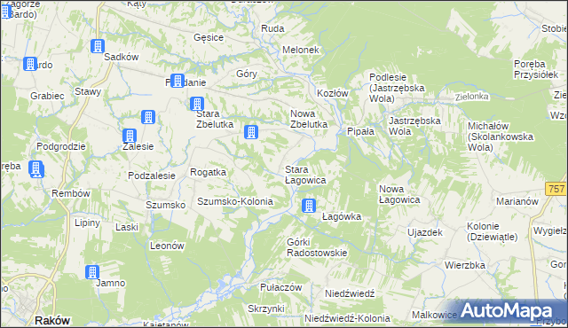 mapa Stara Łagowica, Stara Łagowica na mapie Targeo