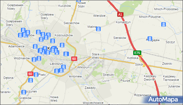 mapa Stara Wieś gmina Kutno, Stara Wieś gmina Kutno na mapie Targeo