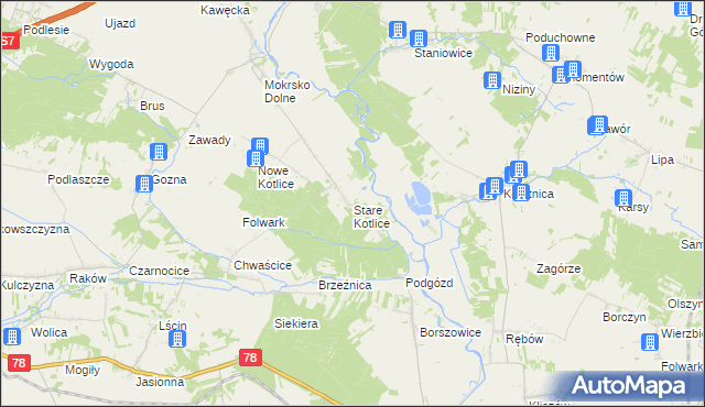 mapa Stare Kotlice, Stare Kotlice na mapie Targeo