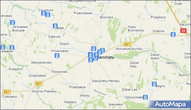 mapa Staroźreby, Staroźreby na mapie Targeo