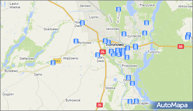 mapa Stary Dwór gmina Koronowo, Stary Dwór gmina Koronowo na mapie Targeo