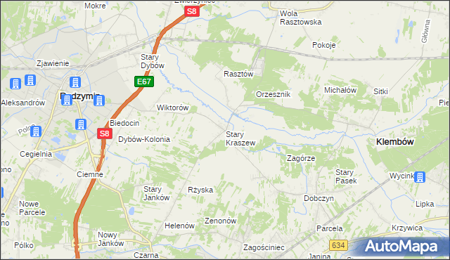 mapa Stary Kraszew, Stary Kraszew na mapie Targeo