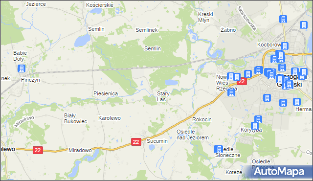 mapa Stary Las gmina Starogard Gdański, Stary Las gmina Starogard Gdański na mapie Targeo