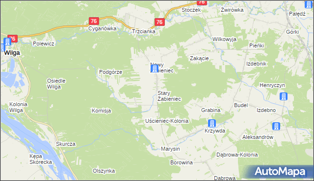 mapa Stary Żabieniec gmina Wilga, Stary Żabieniec gmina Wilga na mapie Targeo