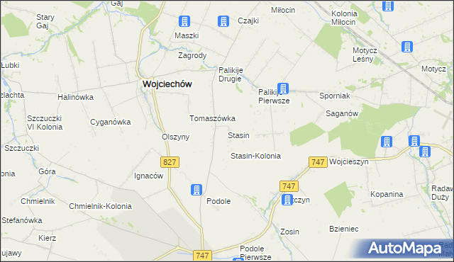 mapa Stasin gmina Wojciechów, Stasin gmina Wojciechów na mapie Targeo