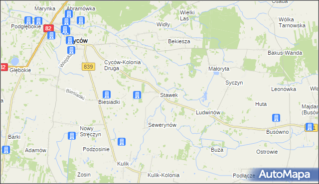 mapa Stawek gmina Cyców, Stawek gmina Cyców na mapie Targeo