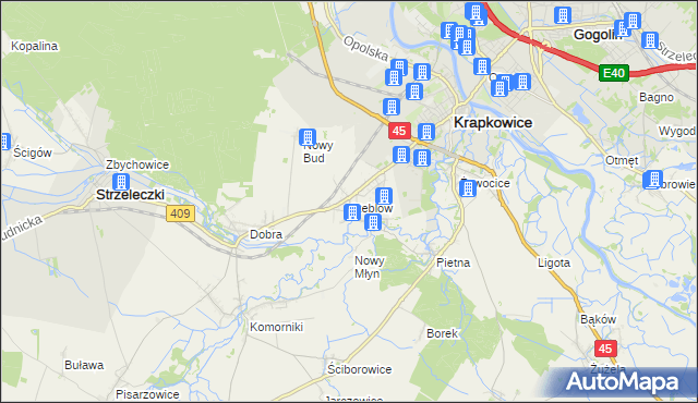 mapa Steblów gmina Krapkowice, Steblów gmina Krapkowice na mapie Targeo