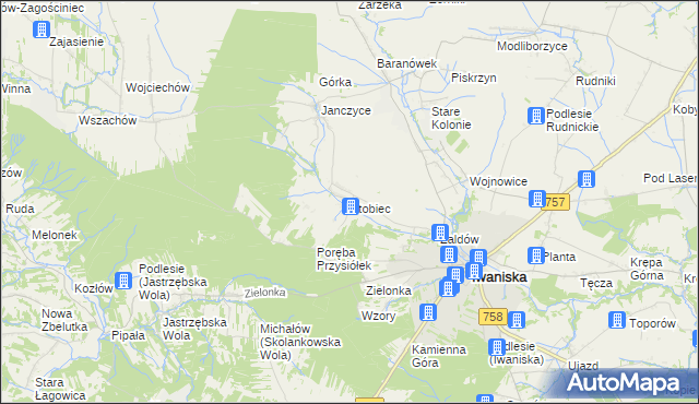 mapa Stobiec gmina Iwaniska, Stobiec gmina Iwaniska na mapie Targeo