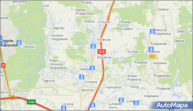 mapa Stobierna gmina Trzebownisko, Stobierna gmina Trzebownisko na mapie Targeo