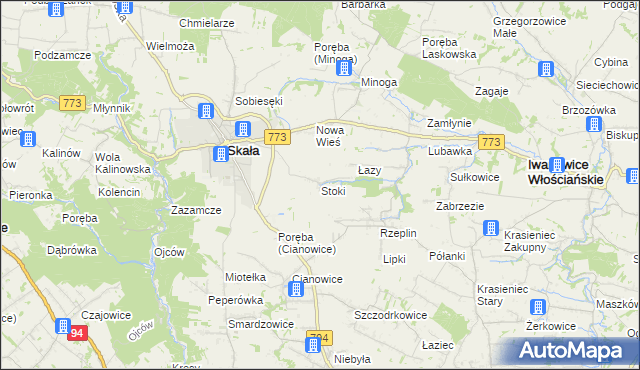 mapa Stoki gmina Skała, Stoki gmina Skała na mapie Targeo
