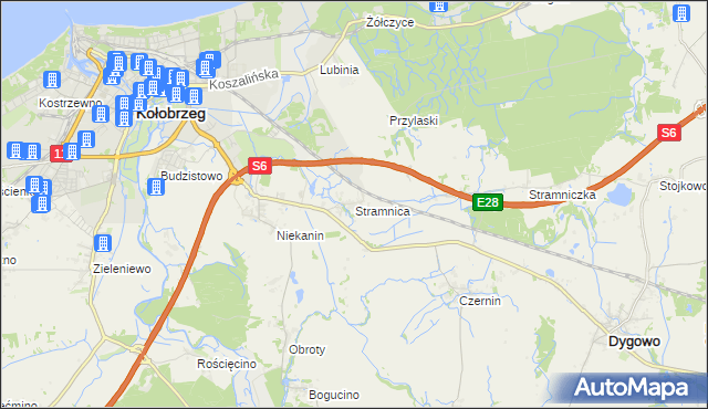 mapa Stramnica gmina Kołobrzeg, Stramnica gmina Kołobrzeg na mapie Targeo