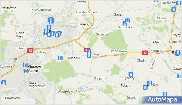 mapa Strojec gmina Praszka, Strojec gmina Praszka na mapie Targeo