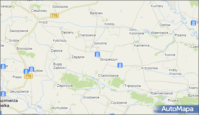 mapa Stropieszyn gmina Czarnocin, Stropieszyn gmina Czarnocin na mapie Targeo