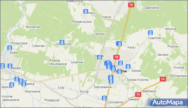 mapa Stróża gmina Ożarów, Stróża gmina Ożarów na mapie Targeo