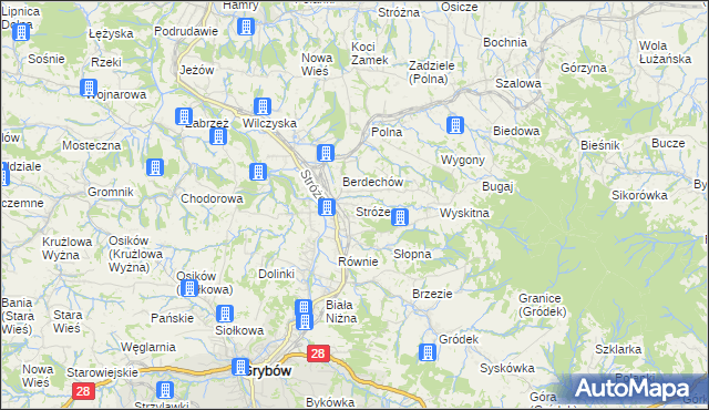 mapa Stróże gmina Grybów, Stróże gmina Grybów na mapie Targeo