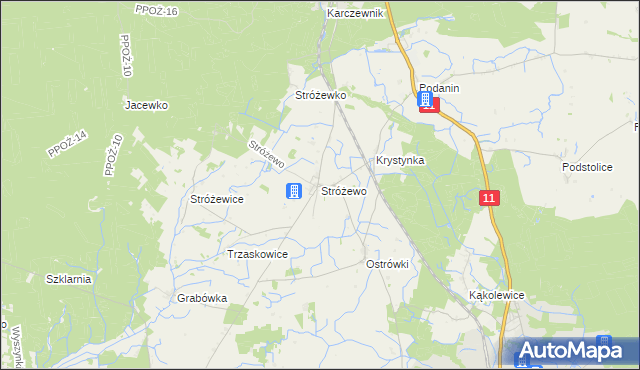 mapa Stróżewo gmina Chodzież, Stróżewo gmina Chodzież na mapie Targeo