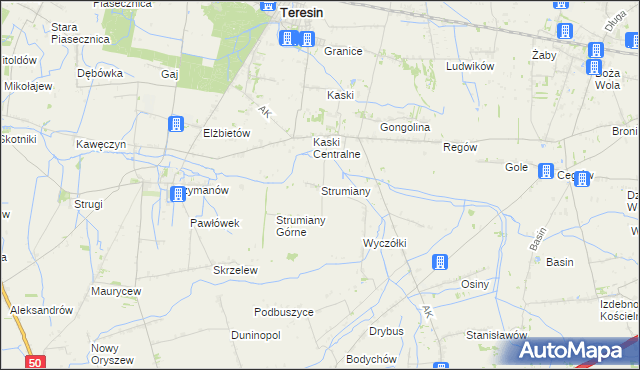 mapa Strumiany gmina Baranów, Strumiany gmina Baranów na mapie Targeo