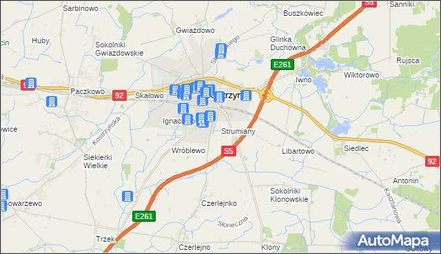 mapa Strumiany gmina Kostrzyn, Strumiany gmina Kostrzyn na mapie Targeo