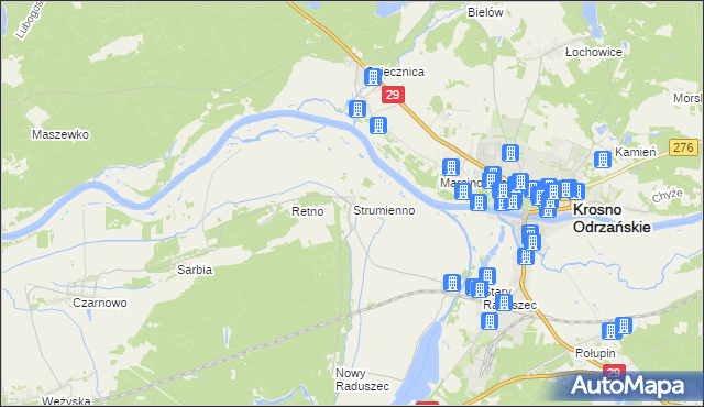 mapa Strumienno gmina Krosno Odrzańskie, Strumienno gmina Krosno Odrzańskie na mapie Targeo